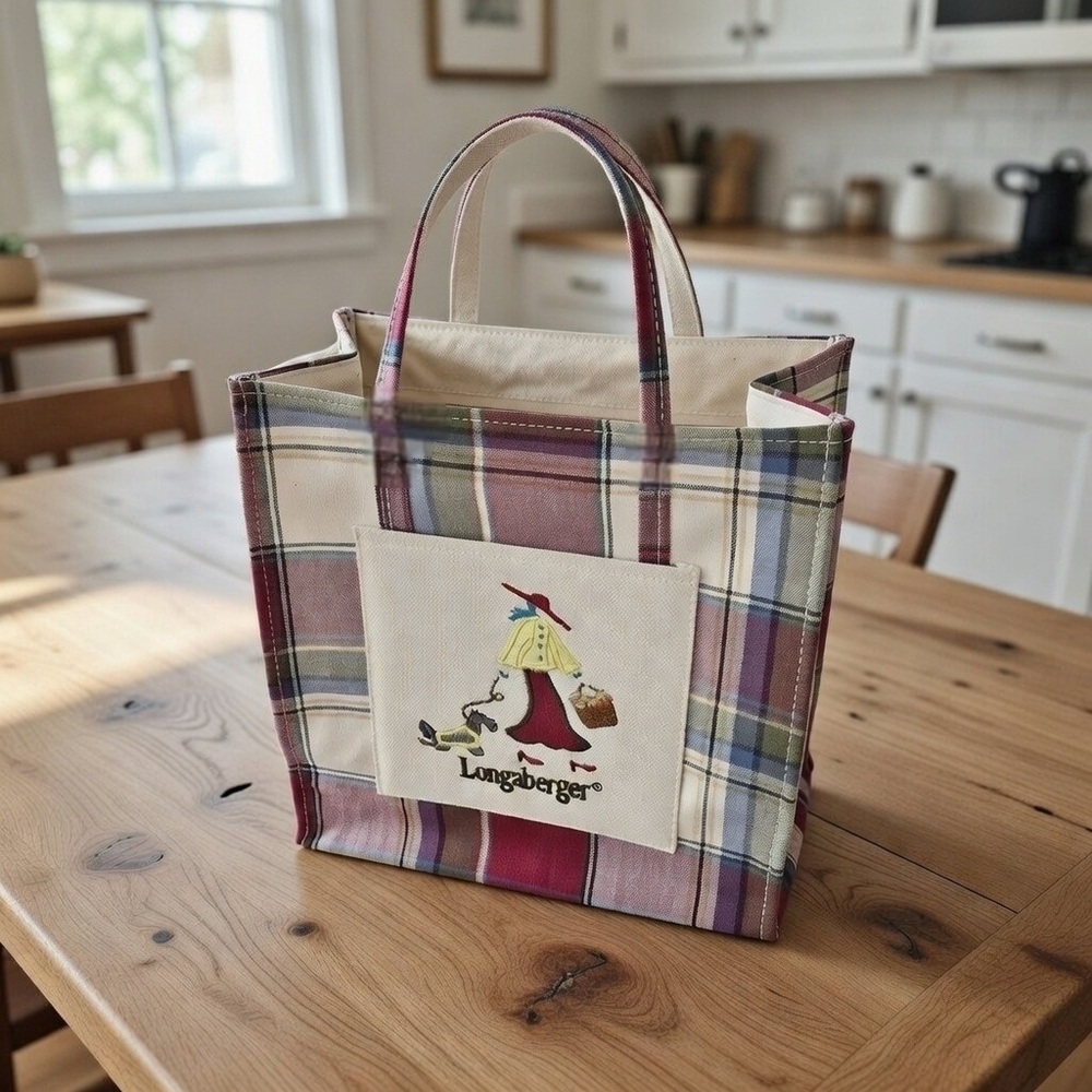 Longaberger Plaid Tote with Character Design